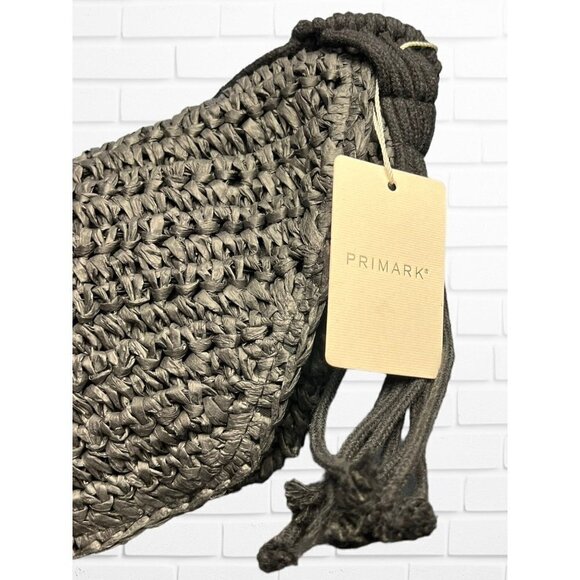 Primark Purse Raffia Macrame Shoulder Strap Crossbody Bag Black Woven - Picture 4 of 11